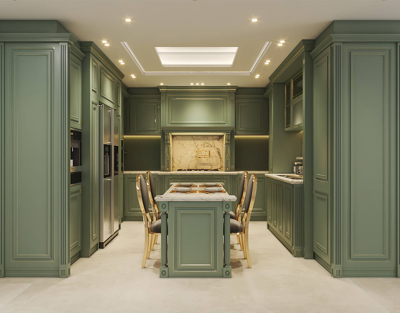 green and gold Classic kitchen designed by shahrokh alipour